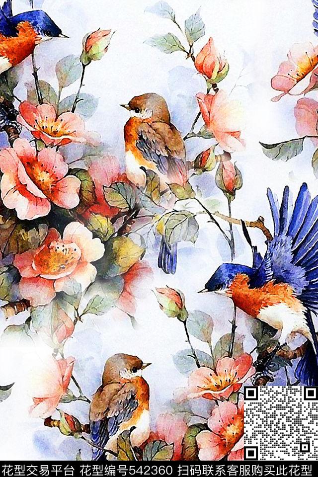 民族风中国风花鸟水墨数码印花华亿平台下载（图片编号: 542360） - 瓦栏（Walan）
