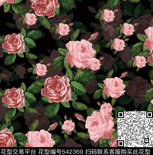 原创浪漫花卉数码印花华亿平台下载（图片编号: 542369） - 瓦栏（Walan）