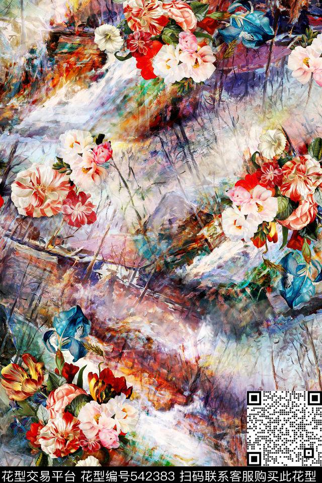 油画风景花卉数码印花华亿平台下载（图片编号: 542383） - 瓦栏（Walan）