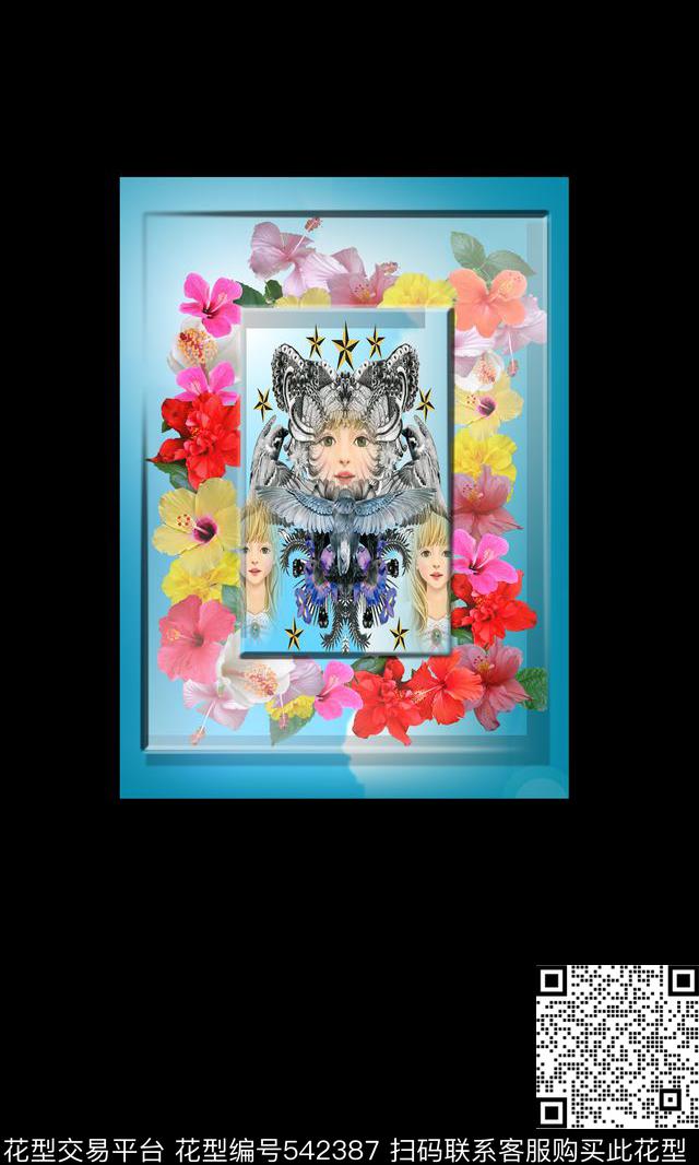 流行时尚潮流女孩鸟五角星兽头相框定位T恤服装流行时尚潮流女孩鸟五角星兽头相框定位T恤流行时尚数码印花华亿平台下载（图片编号: 542387） - 瓦栏（Walan）