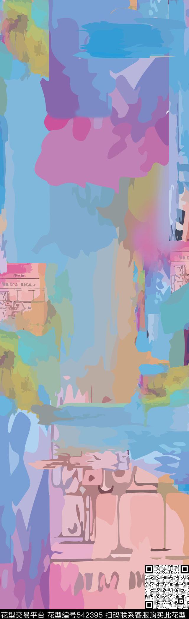 抽象鸟拼接数码印花华亿平台下载（图片编号: 542395） - 瓦栏（Walan）