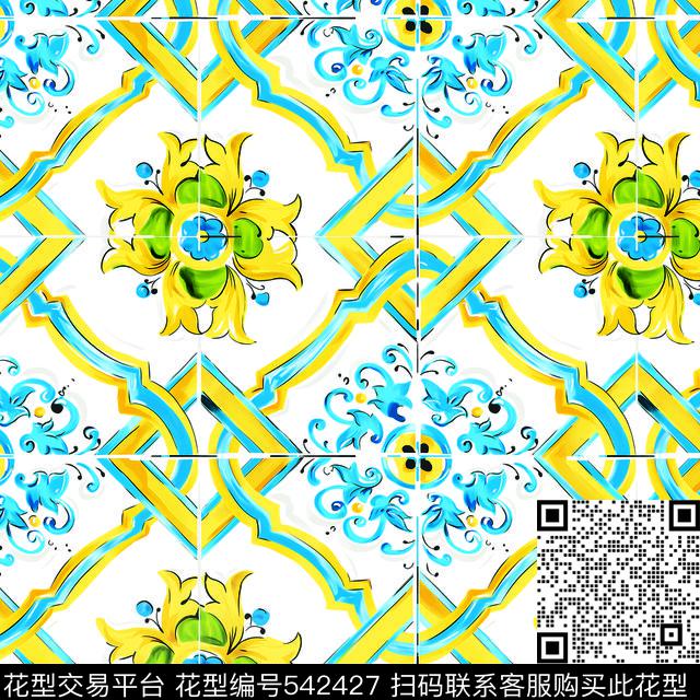 抽象花卉原创花卉青花瓷数码印花华亿平台下载（图片编号: 542427） - 瓦栏（Walan）