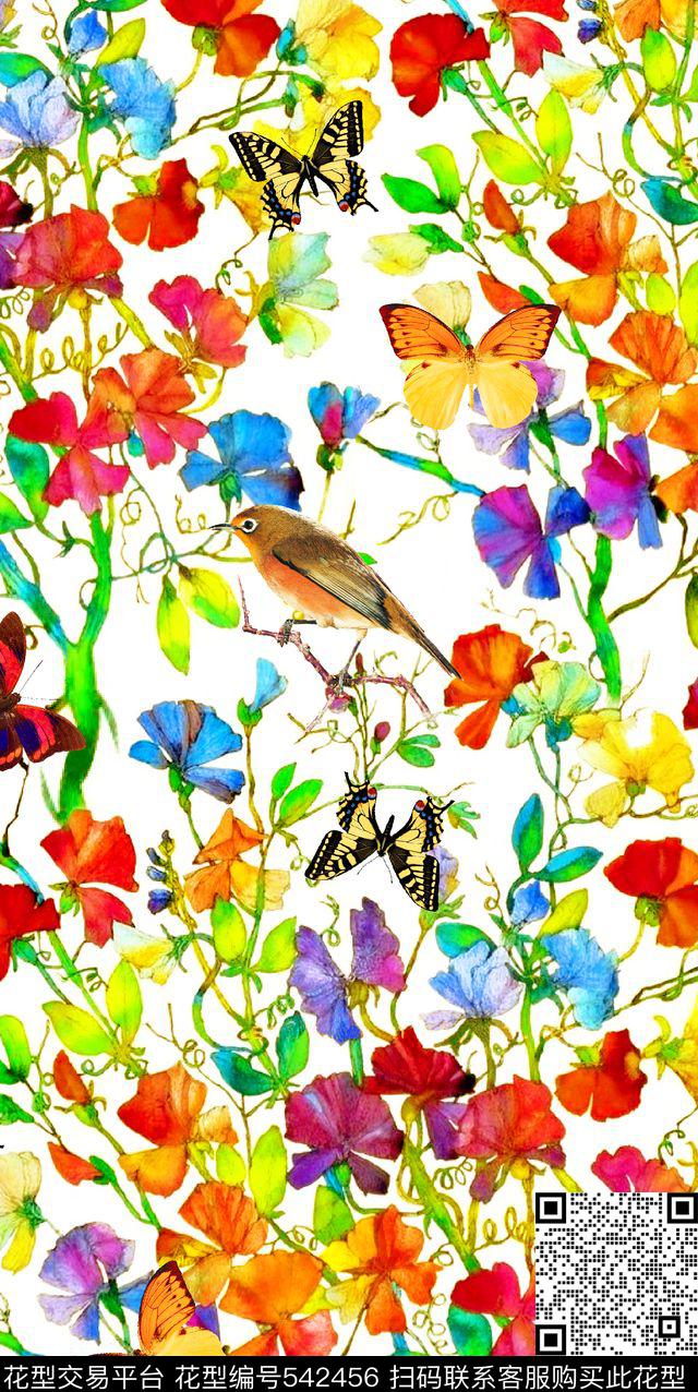 时尚手绘小花卉数码印花华亿平台下载（图片编号: 542456） - 瓦栏（Walan）