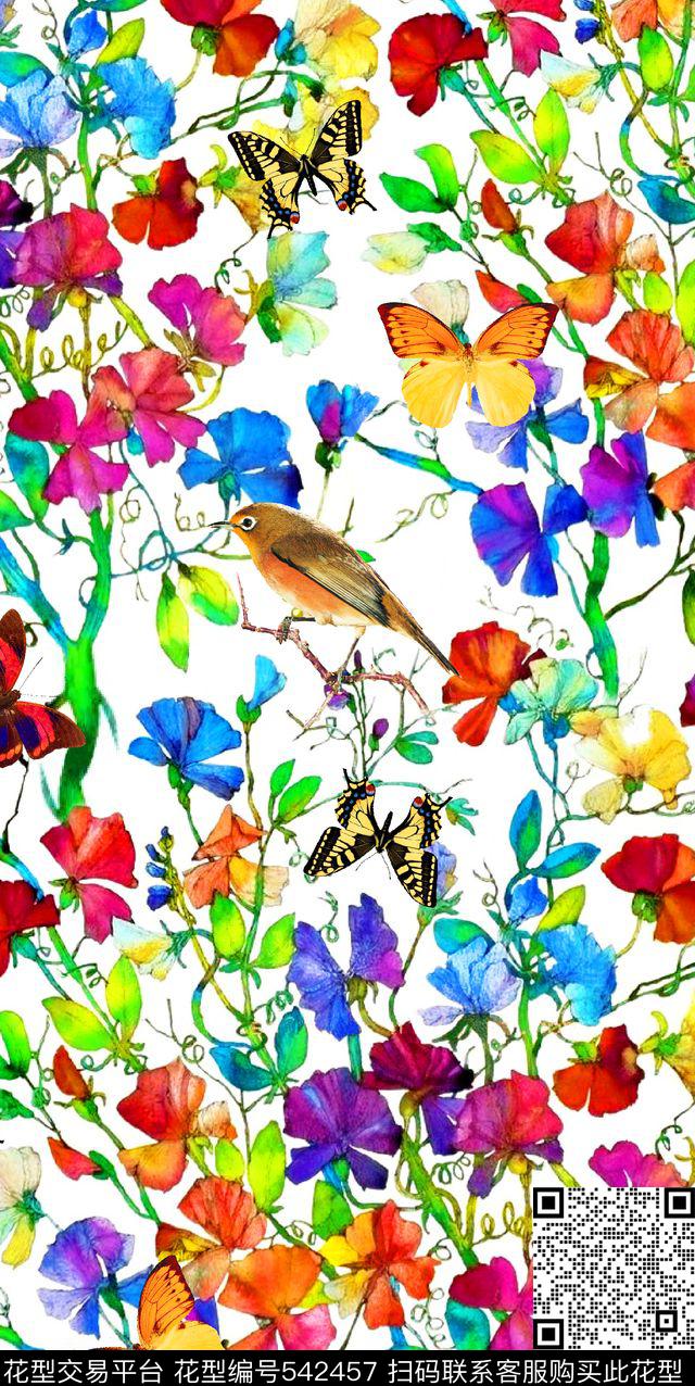 时尚手绘小花卉数码印花华亿平台下载（图片编号: 542457） - 瓦栏（Walan）