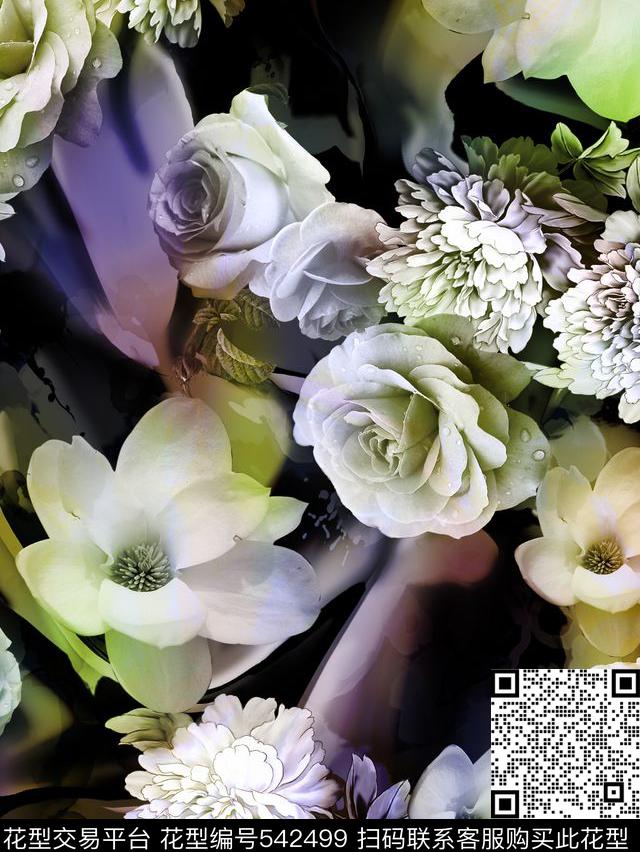 时尚大气花卉数码印花华亿平台下载（图片编号: 542499） - 瓦栏（Walan）