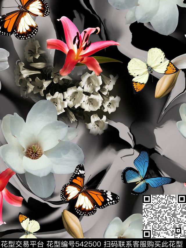 时尚彰显气质花卉抽象纹数码印花华亿平台下载（图片编号: 542500） - 瓦栏（Walan）