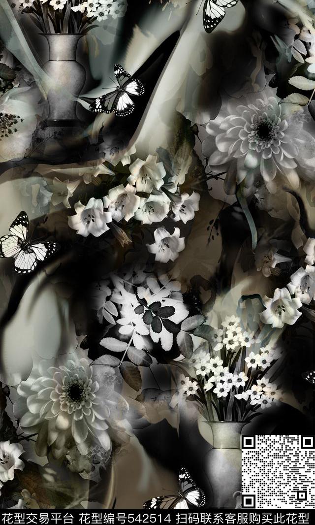 酷大气花卉抽象元素数码印花华亿平台下载（图片编号: 542514） - 瓦栏（Walan）