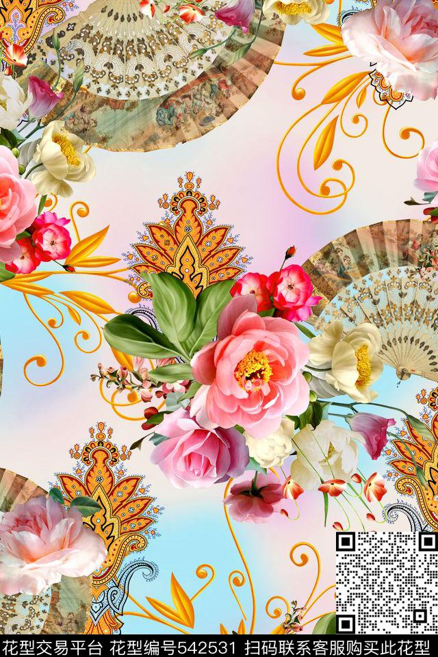 花卉花纹欧式花纹数码印花华亿平台下载（图片编号: 542531） - 瓦栏（Walan）