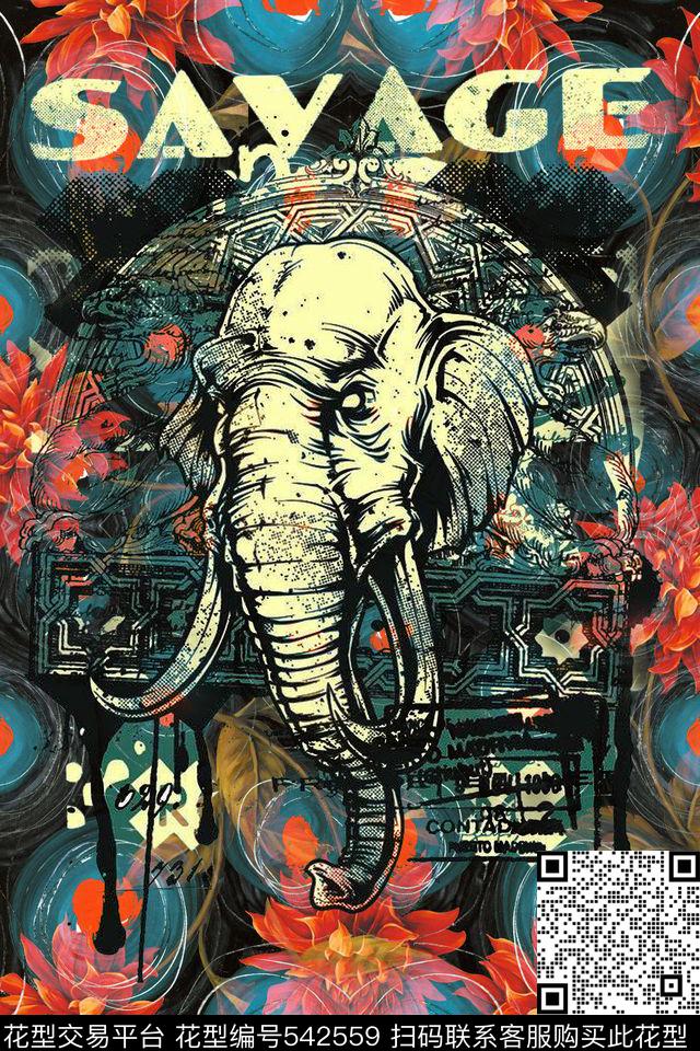 大象LOGO油画花色彩肌理数码印花华亿平台下载（图片编号: 542559） - 瓦栏（Walan）