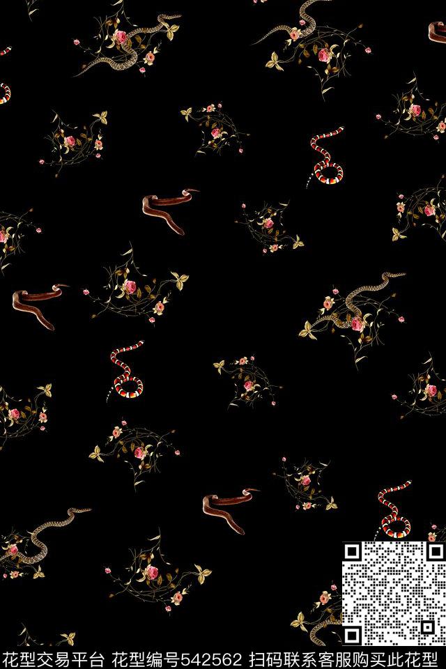 插花动物蛇数码印花华亿平台下载（图片编号: 542562） - 瓦栏（Walan）