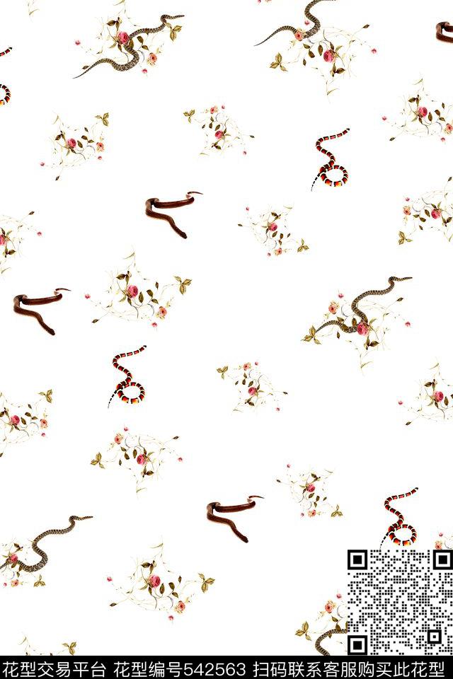 插花动物蛇数码印花华亿平台下载（图片编号: 542563） - 瓦栏（Walan）