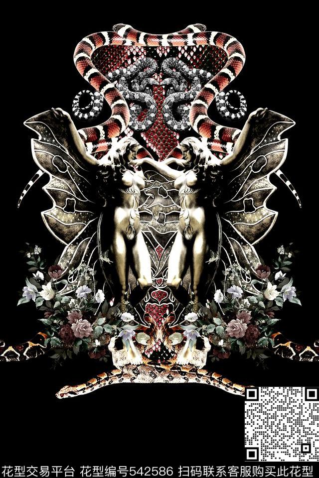 蛇纹蝴蝶人定位数码印花华亿平台下载（图片编号: 542586） - 瓦栏（Walan）