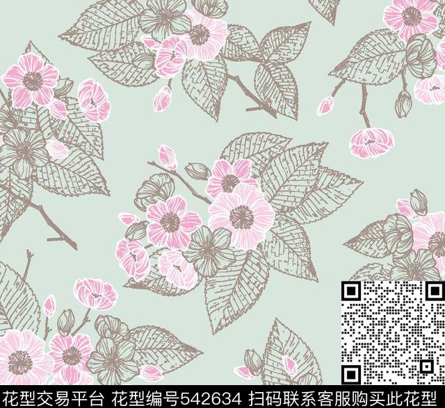 花卉树叶服装传统印花华亿平台下载（图片编号: 542634） - 瓦栏（Walan）