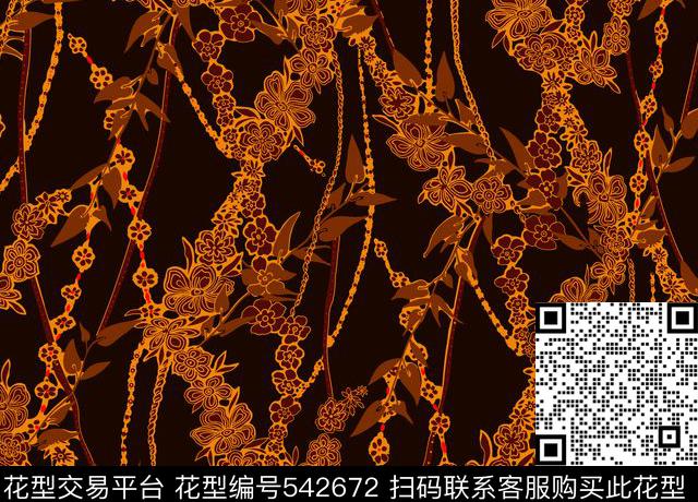 条纹民族风抽象花卉传统印花华亿平台下载（图片编号: 542672） - 瓦栏（Walan）