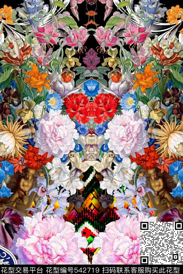 MAX-定位欧美民族风手绘复古欧式油画花卉数码印花华亿平台下载（图片编号: 542719） - 瓦栏（Walan）