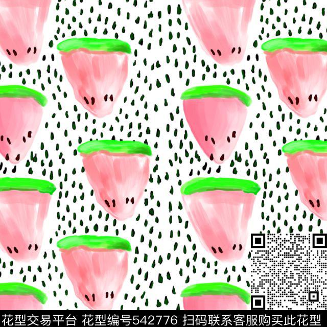 手绘风格手绘、西瓜、水果、波点数码印花华亿平台下载（图片编号: 542776） - 瓦栏（Walan）