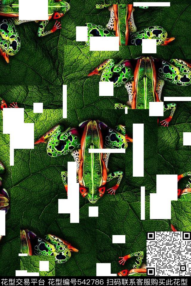 几何青蛙叶子数码印花华亿平台下载（图片编号: 542786） - 瓦栏（Walan）