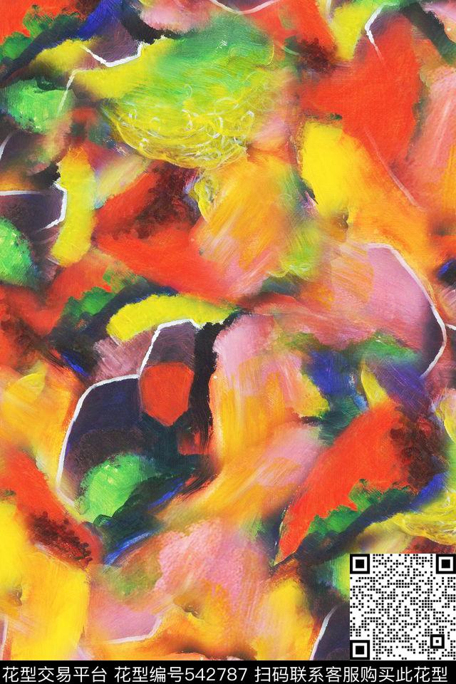 抽象手绘水粉数码印花华亿平台下载（图片编号: 542787） - 瓦栏（Walan）