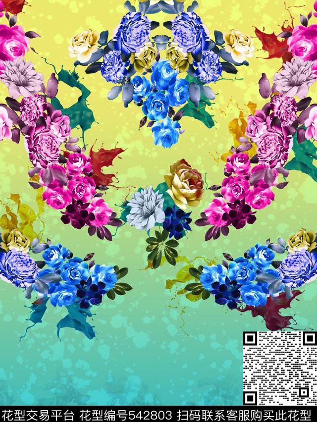 花环定位花卉数码印花华亿平台下载（图片编号: 542803） - 瓦栏（Walan）