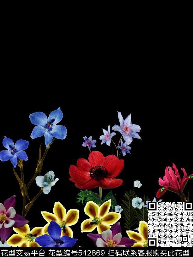 花卉定位复古数码印花华亿平台下载（图片编号: 542869） - 瓦栏（Walan）