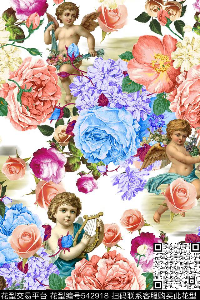 欧式宫廷风复古油画神话人物花卉肌理朦胧背景大牌女装女士长裙男士休闲衬衫数码印花华亿平台下载（图片编号: 542918） - 瓦栏（Walan）