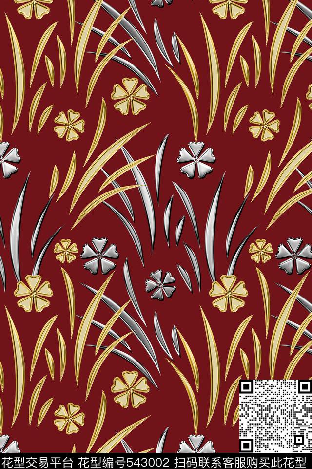 草丛创意花传统印花华亿平台下载（图片编号: 543002） - 瓦栏（Walan）
