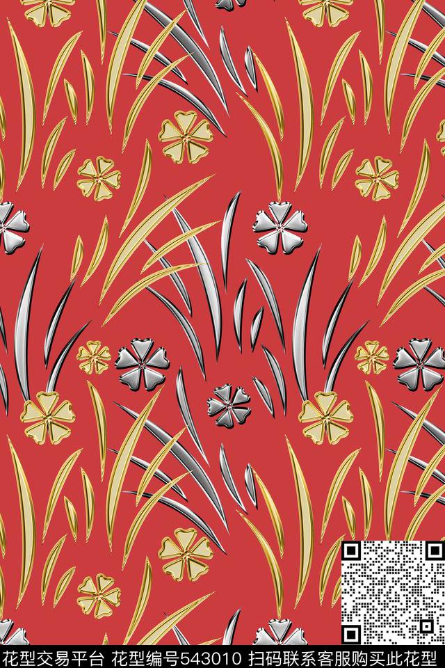 草丛创意花传统印花华亿平台下载（图片编号: 543010） - 瓦栏（Walan）