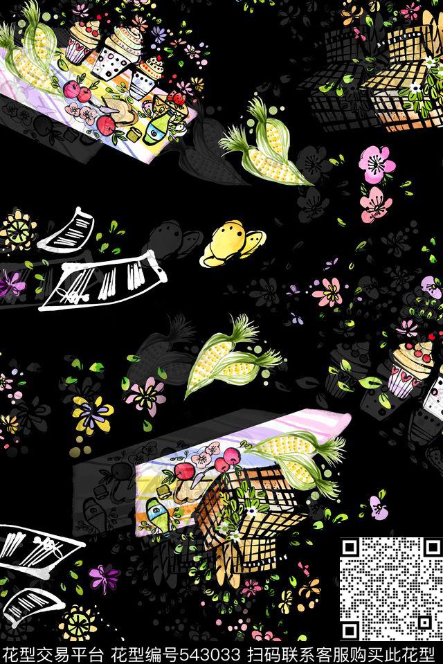 卡通水果甜点玉米蝴蝶鲜花花卉箱子服装流行时尚潮流卡通出游水果甜点鲜花箱子服装卡通数码印花华亿平台下载（图片编号: 543033） - 瓦栏（Walan）