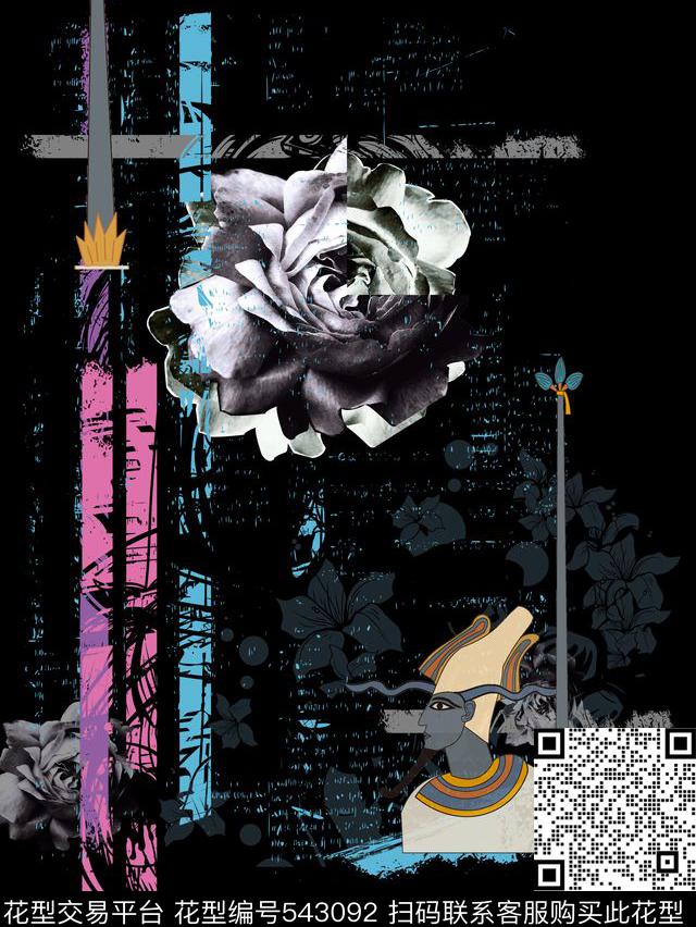 抽象花卉条纹数码印花华亿平台下载（图片编号: 543092） - 瓦栏（Walan）