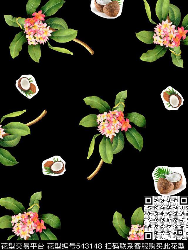 抽象潮流男装花卉数码印花华亿平台下载（图片编号: 543148） - 瓦栏（Walan）