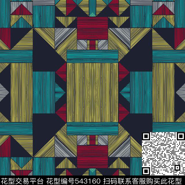 抽象几何线条传统印花华亿平台下载（图片编号: 543160） - 瓦栏（Walan）