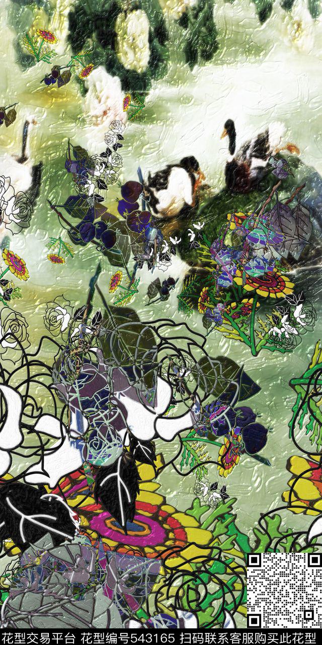 中国风山水风景定位花数码印花华亿平台下载（图片编号: 543165） - 瓦栏（Walan）