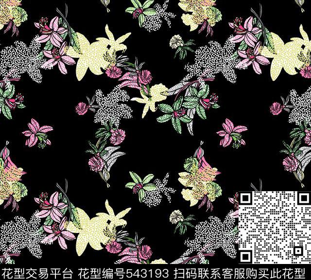 大花波点圆点线描手绘叠加热带卡通清新传统印花华亿平台下载（图片编号: 543193） - 瓦栏（Walan）