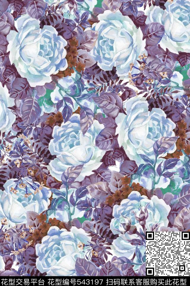 流行时尚满版优雅数码印花华亿平台下载（图片编号: 543197） - 瓦栏（Walan）