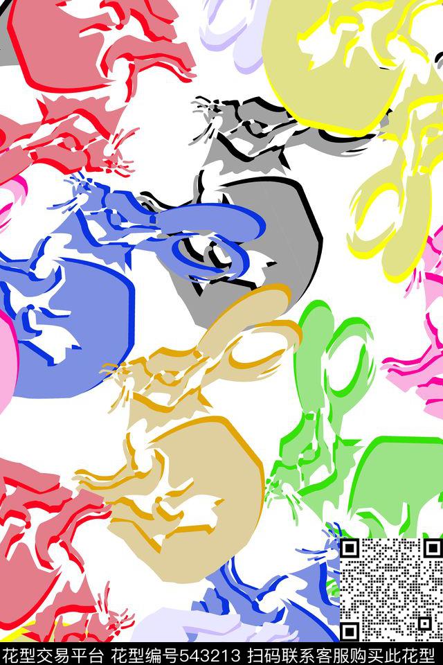 流行时尚卡通兔子传统印花华亿平台下载（图片编号: 543213） - 瓦栏（Walan）