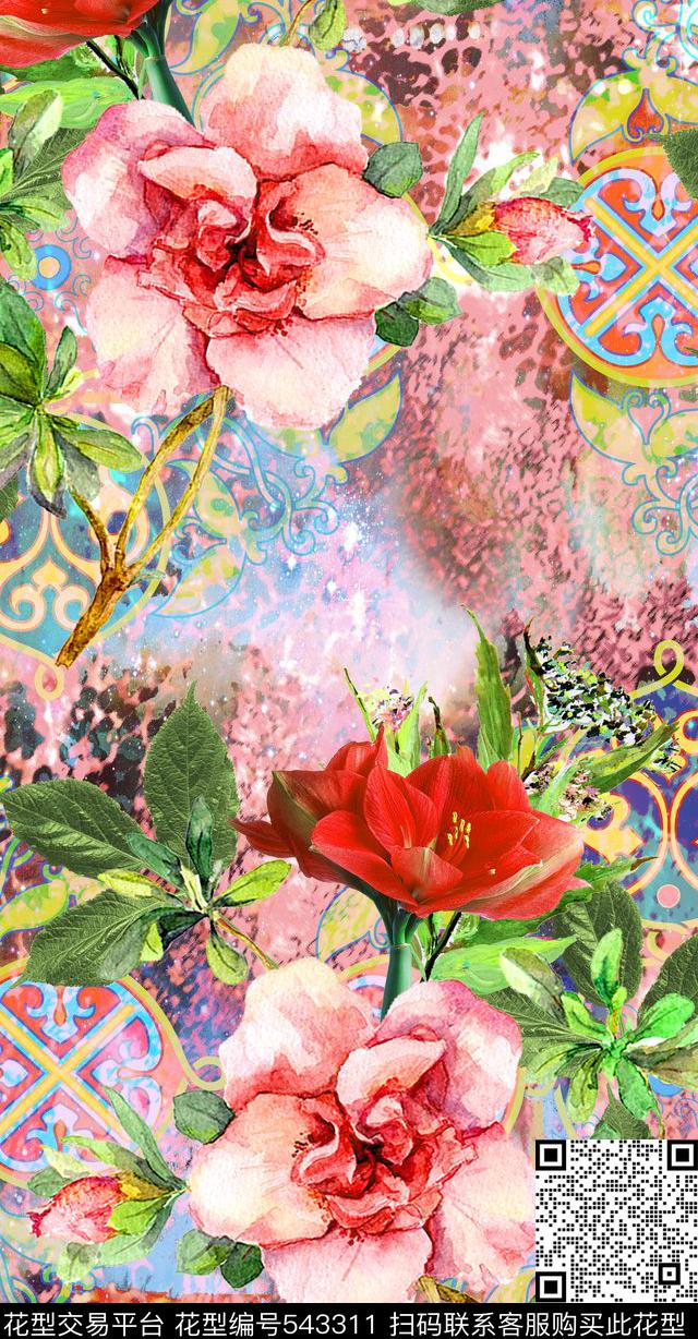 流行时尚欧美手绘抽象梦幻几何花卉田园风数码印花华亿平台下载（图片编号: 543311） - 瓦栏（Walan）