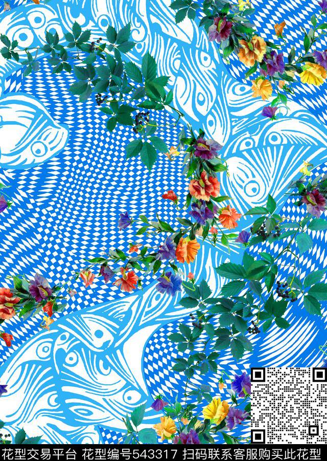 服装花卉几何数码印花华亿平台下载（图片编号: 543317） - 瓦栏（Walan）