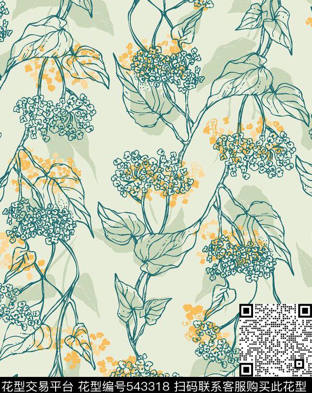 小花树叶服装传统印花华亿平台下载（图片编号: 543318） - 瓦栏（Walan）