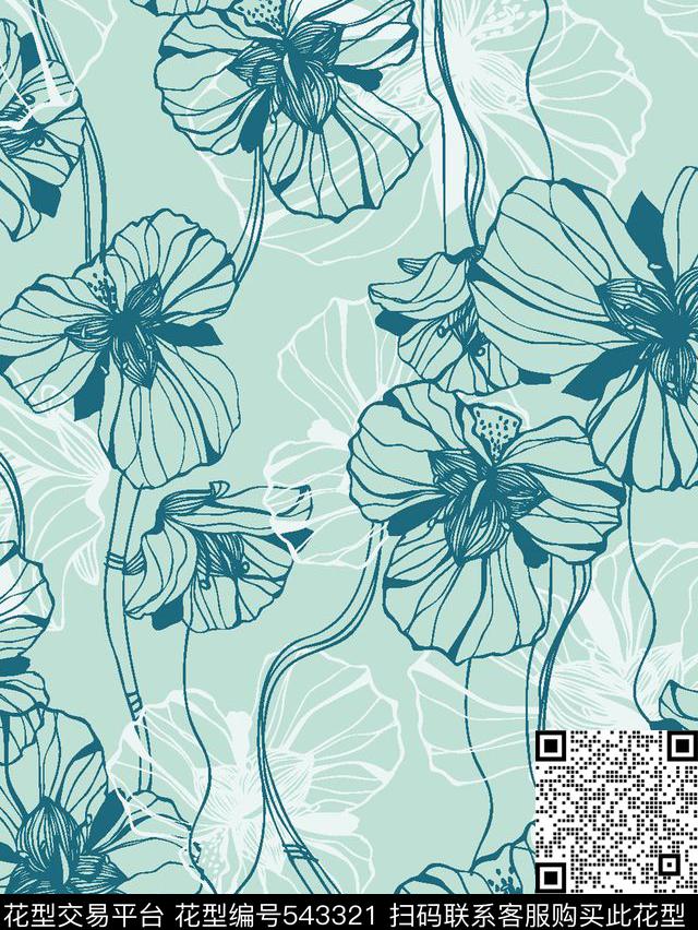 花卉服装线条传统印花华亿平台下载（图片编号: 543321） - 瓦栏（Walan）