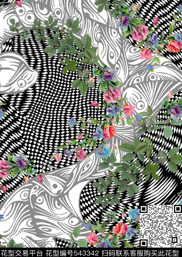 服装花卉几何数码印花华亿平台下载（图片编号: 543342） - 瓦栏（Walan）