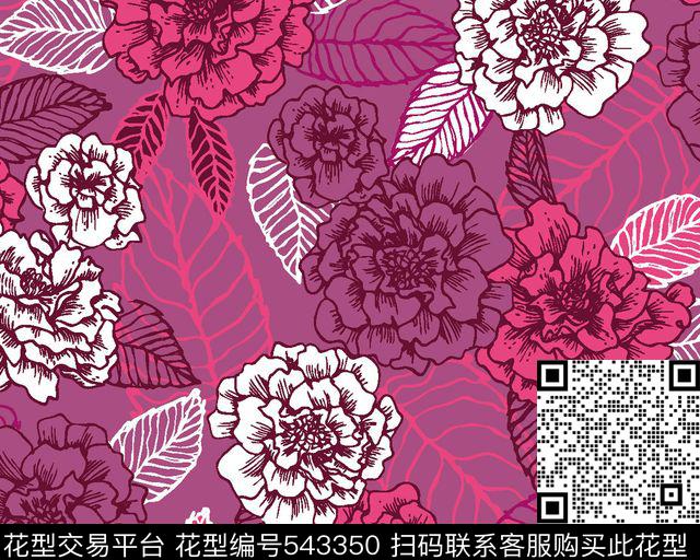 花卉树叶服装传统印花华亿平台下载（图片编号: 543350） - 瓦栏（Walan）