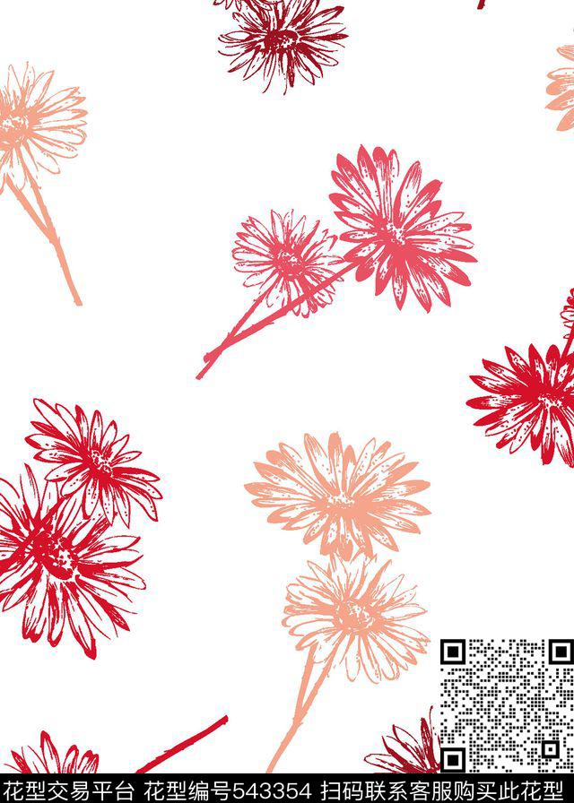 小雏菊花卉服装传统印花华亿平台下载（图片编号: 543354） - 瓦栏（Walan）