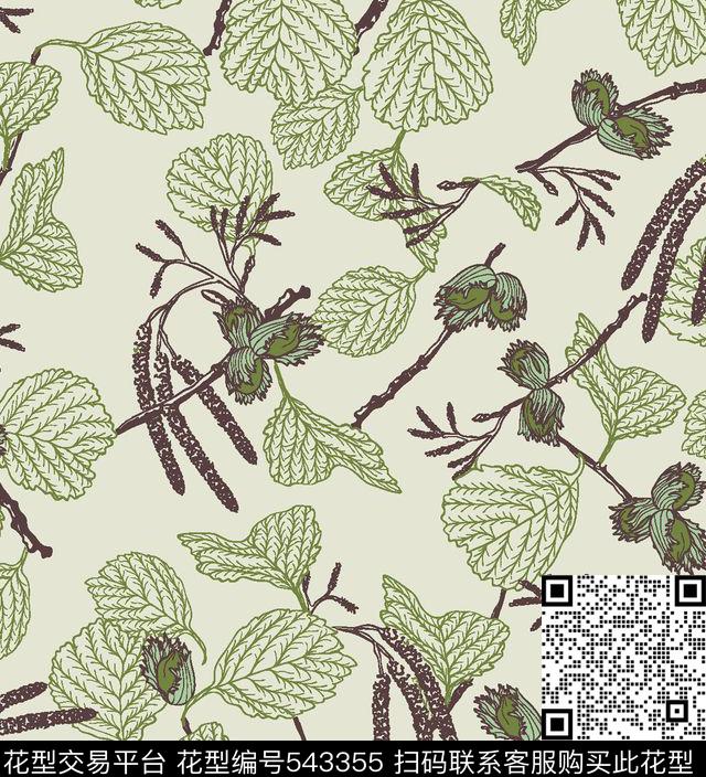 树叶小花花蕊传统印花华亿平台下载（图片编号: 543355） - 瓦栏（Walan）