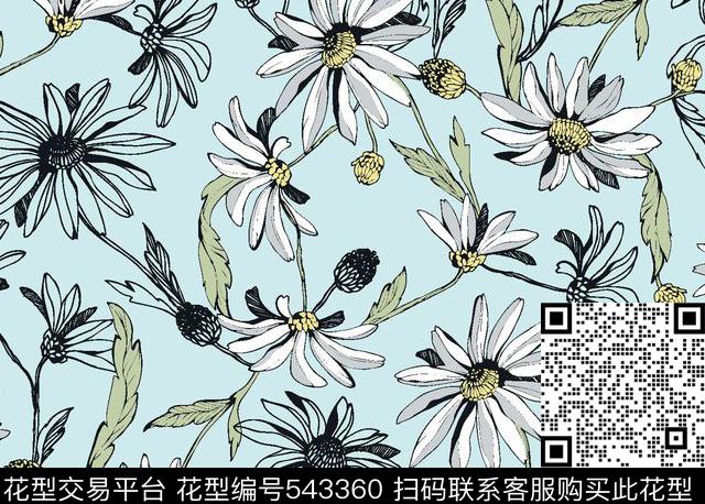 菊花叶子服装传统印花华亿平台下载（图片编号: 543360） - 瓦栏（Walan）