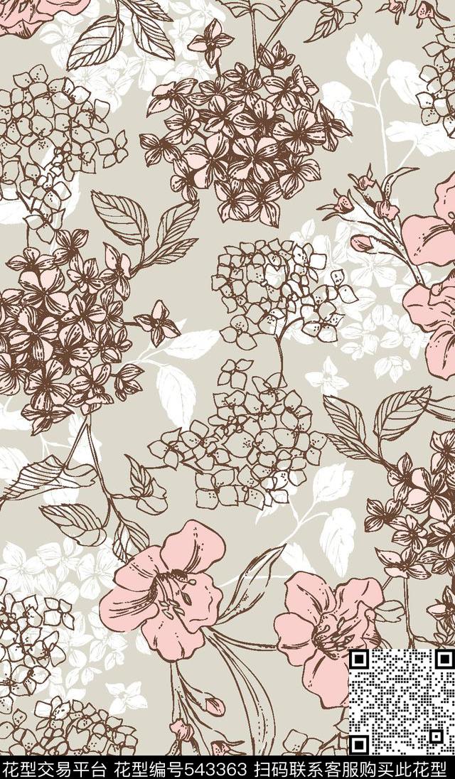 花卉叶子服装传统印花华亿平台下载（图片编号: 543363） - 瓦栏（Walan）