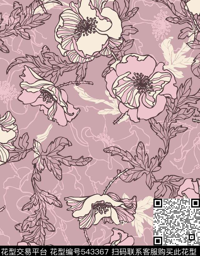 花卉叶子服装传统印花华亿平台下载（图片编号: 543367） - 瓦栏（Walan）