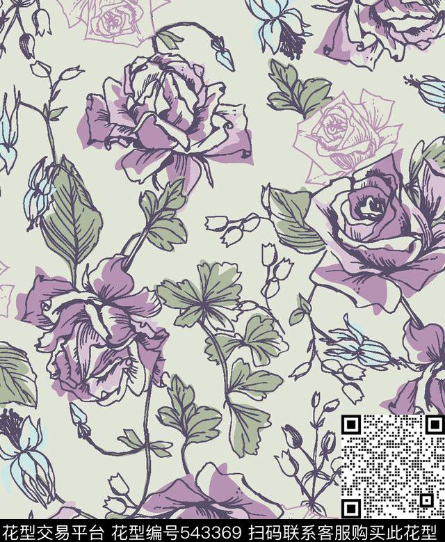 玫瑰叶子服装传统印花华亿平台下载（图片编号: 543369） - 瓦栏（Walan）