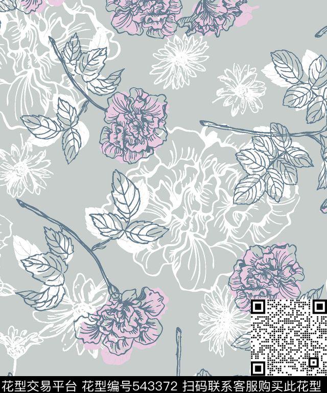 康乃馨叶子服装传统印花华亿平台下载（图片编号: 543372） - 瓦栏（Walan）