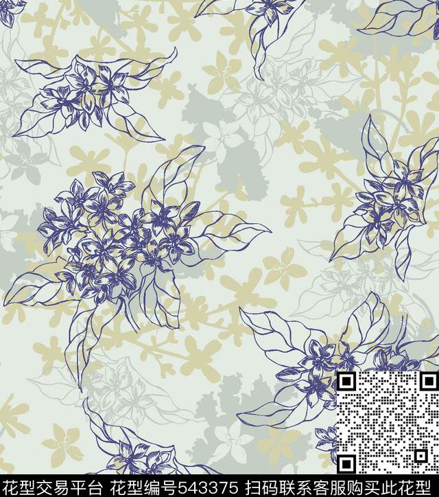 小花树叶服装传统印花华亿平台下载（图片编号: 543375） - 瓦栏（Walan）