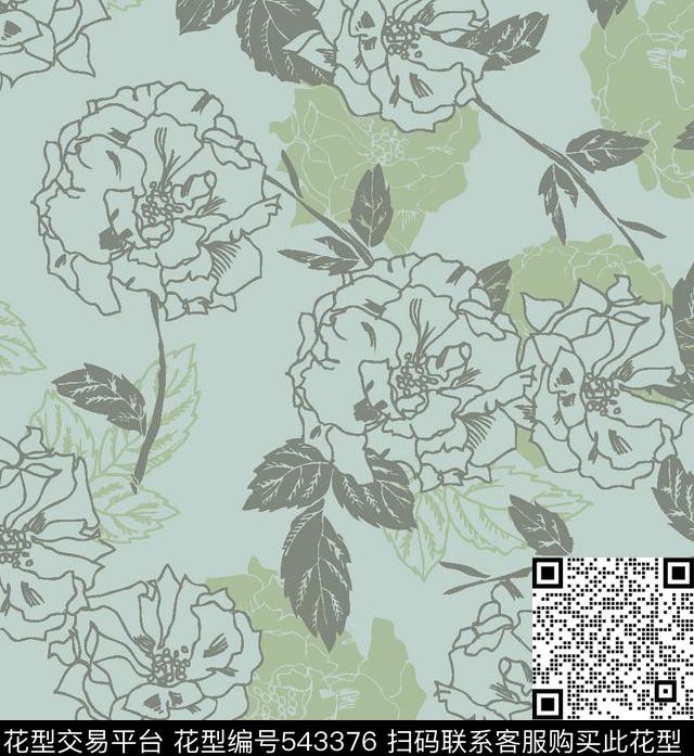 叶子花朵服装传统印花华亿平台下载（图片编号: 543376） - 瓦栏（Walan）